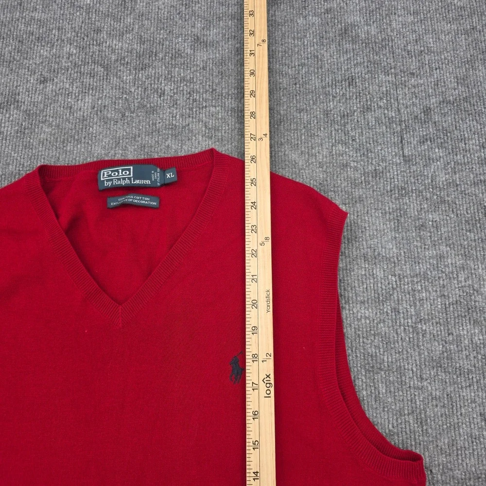 Polo Ralph Lauren Red Pima Cotton V-Neck Sweater Vest XL Blue Pony Logo